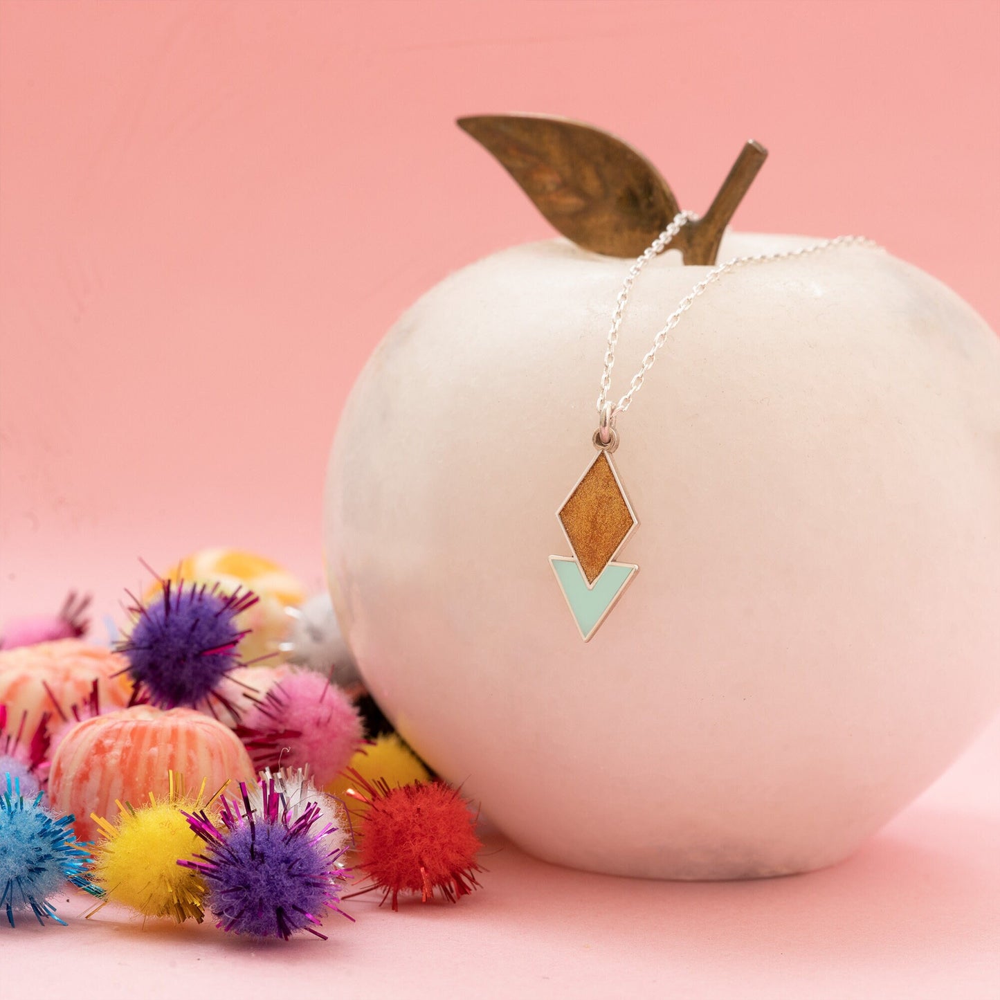 Enamel Diamond and Triangle Necklace - Christmas Gift - Double Enamel Diamond Charm - Diamond Jewelry - Gift for Her - Dainty Charm Necklace