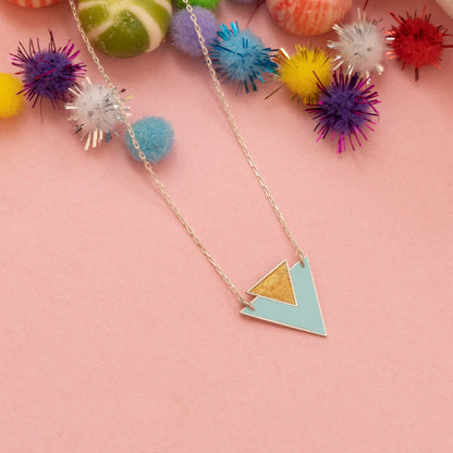 Enamel Double Triangle Necklace - Enamel Diamond Shape Necklace  - Diamond Gifts - Diamond Jewelry - Gift for Her - Dainty Charm Necklace