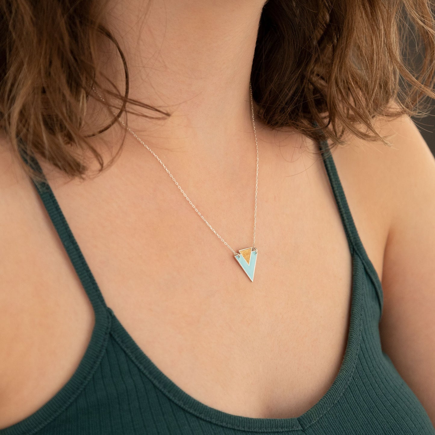 Enamel Double Triangle Necklace - Enamel Diamond Shape Necklace  - Diamond Gifts - Diamond Jewelry - Gift for Her - Dainty Charm Necklace
