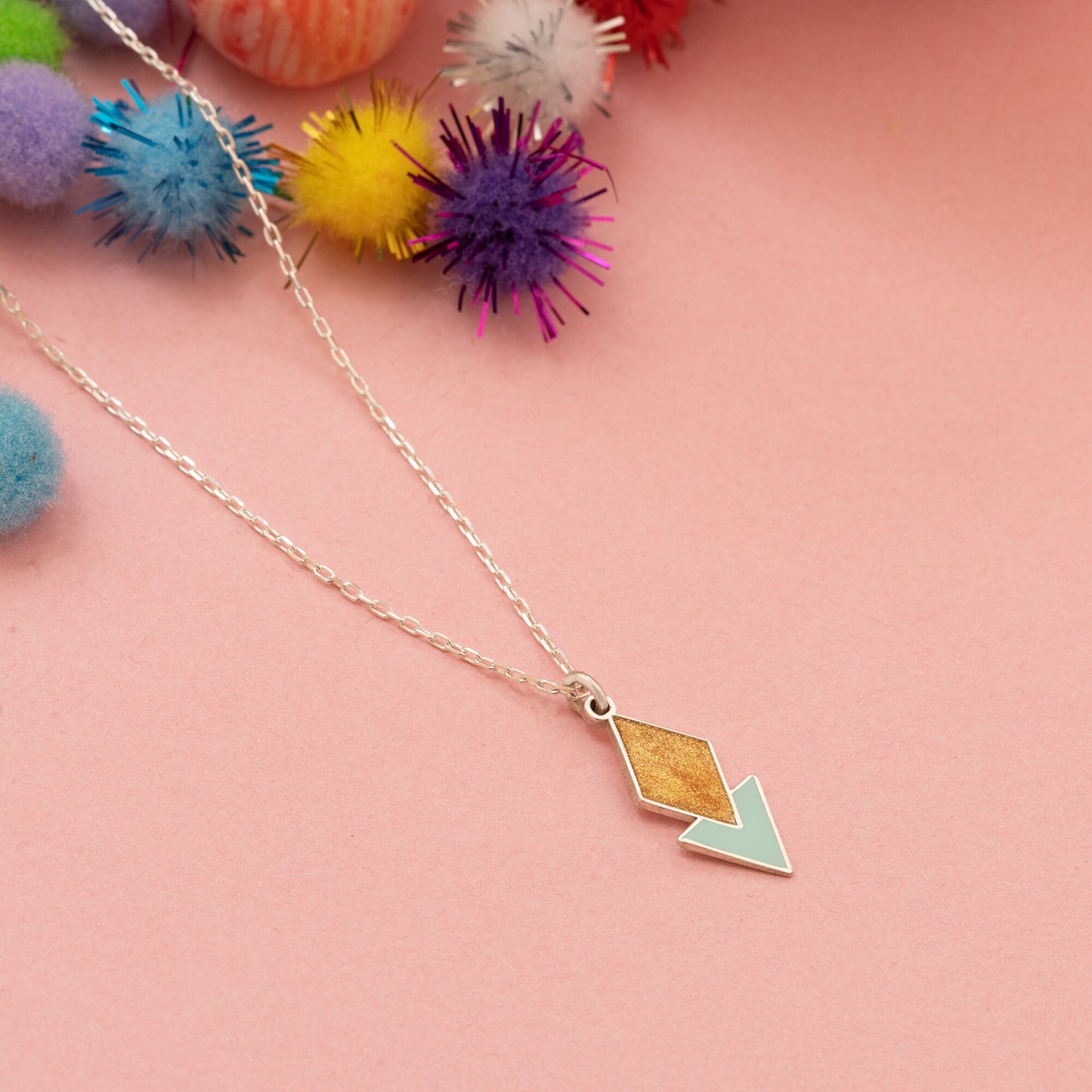 Enamel Diamond and Triangle Necklace - Christmas Gift - Double Enamel Diamond Charm - Diamond Jewelry - Gift for Her - Dainty Charm Necklace