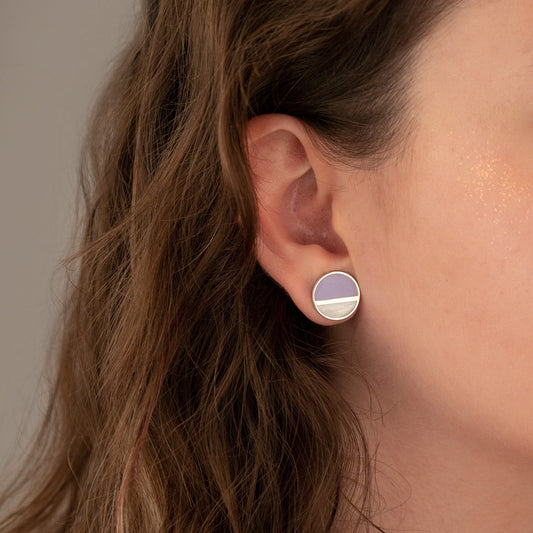 Two Colours Round Threader Earrings - Circular Earring - Geometric Enamel Earrings - Dainty Earrings - Gift for Mother - Gift for Her