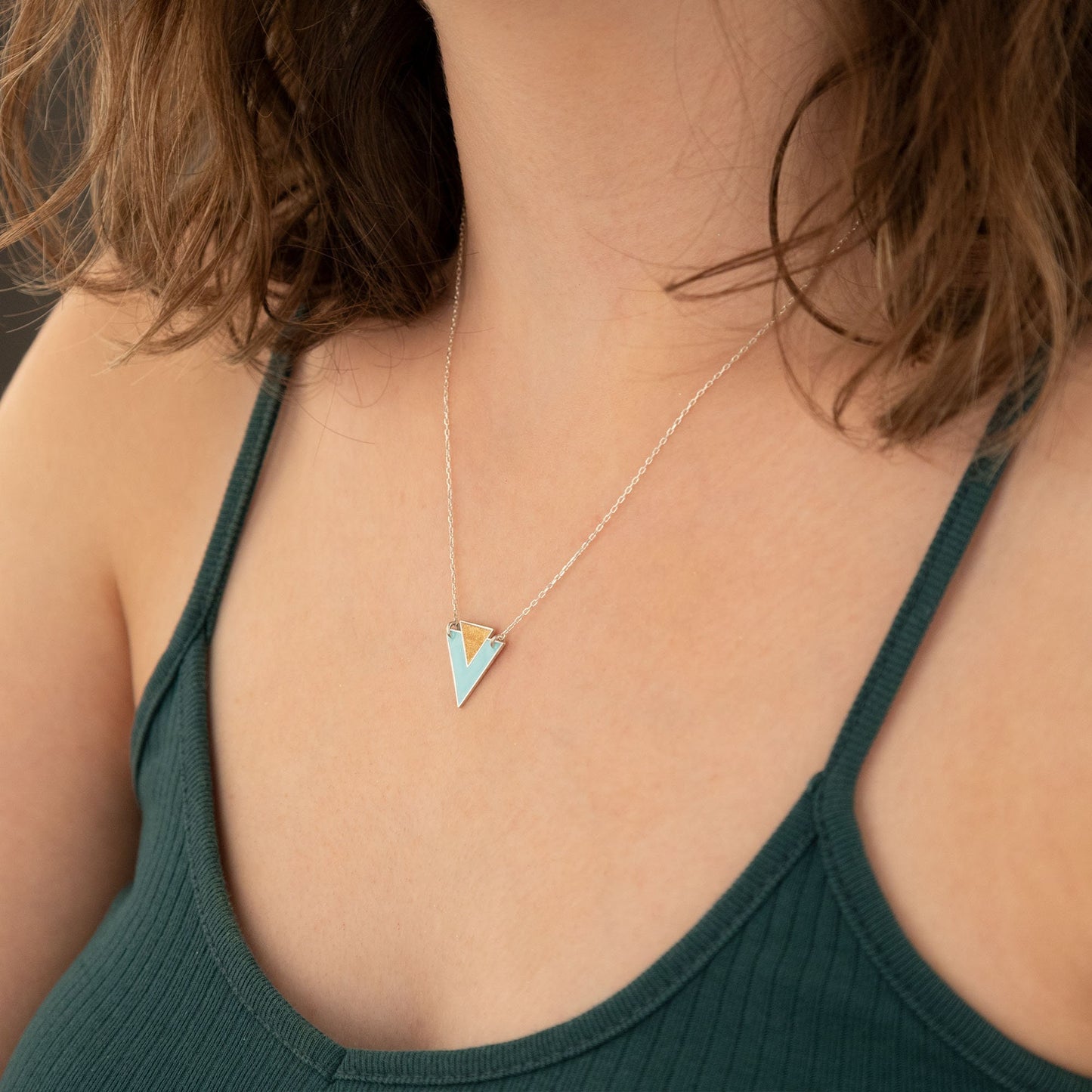 Enamel Double Triangle Necklace - Enamel Diamond Shape Necklace  - Diamond Gifts - Diamond Jewelry - Gift for Her - Dainty Charm Necklace