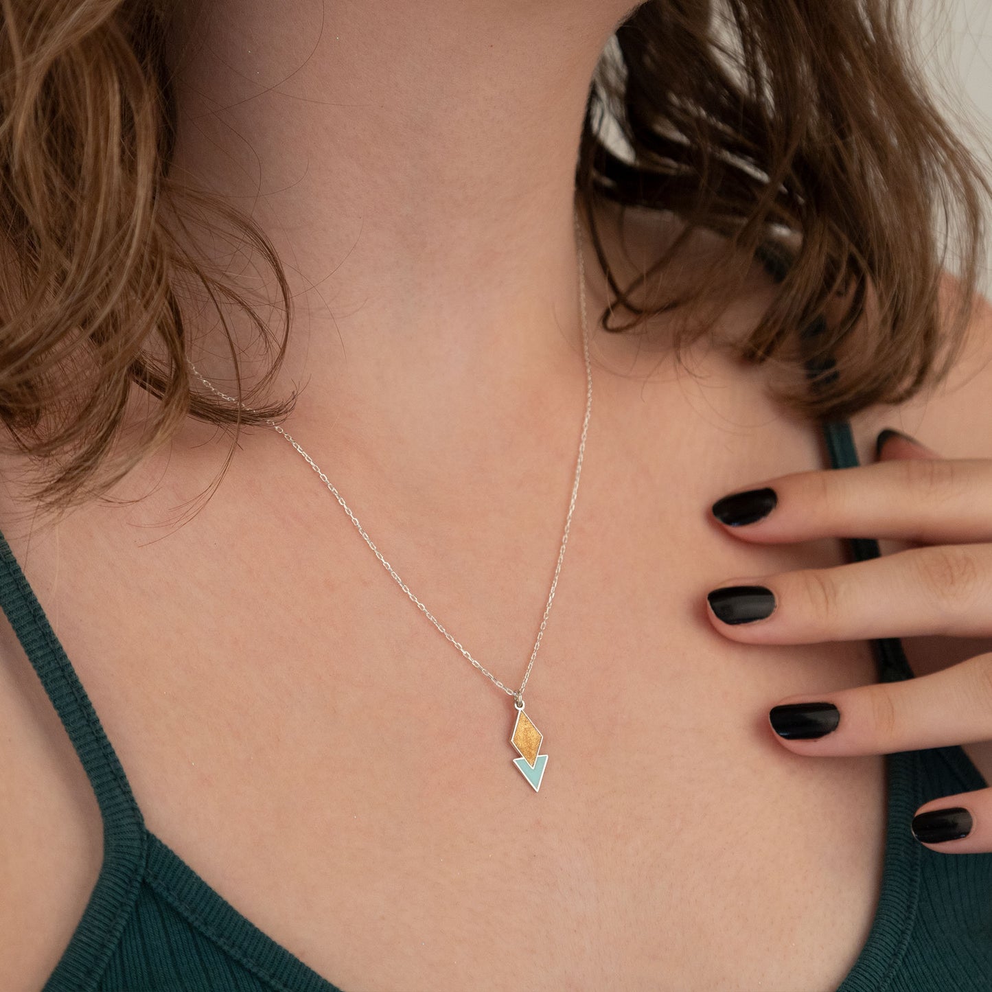 Enamel Diamond and Triangle Necklace - Christmas Gift - Double Enamel Diamond Charm - Diamond Jewelry - Gift for Her - Dainty Charm Necklace