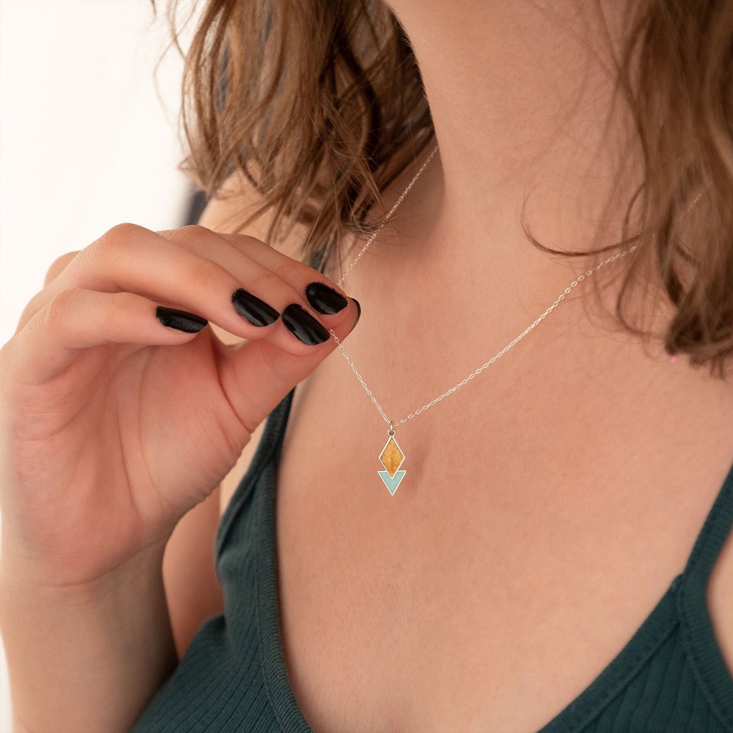 Enamel Diamond and Triangle Necklace - Christmas Gift - Double Enamel Diamond Charm - Diamond Jewelry - Gift for Her - Dainty Charm Necklace