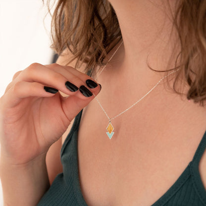 Enamel Diamond and Triangle Necklace - Christmas Gift - Double Enamel Diamond Charm - Diamond Jewelry - Gift for Her - Dainty Charm Necklace