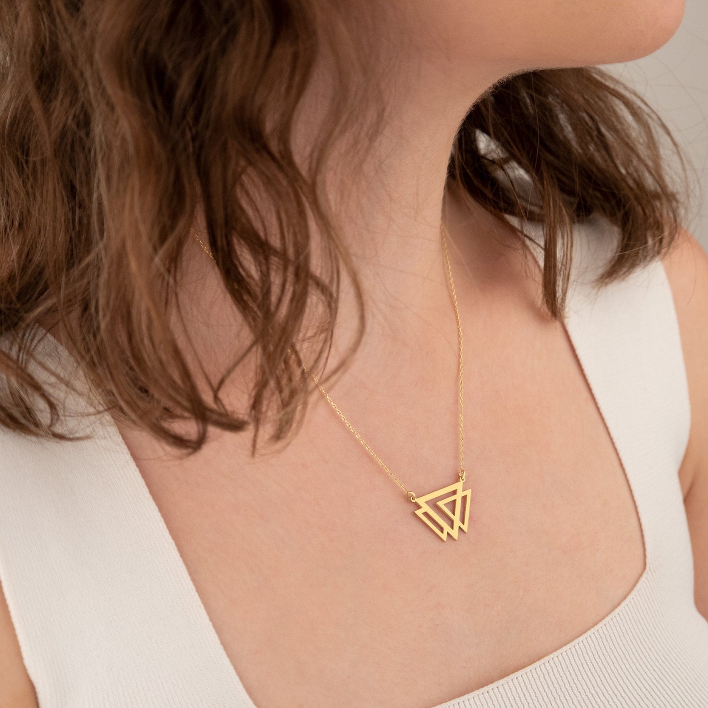 Triple Triangle Necklace - Christmas Gift - Handmade Dainty Interlaced Geometric Necklace - Three Open Triangle Necklace - Gift for Mother