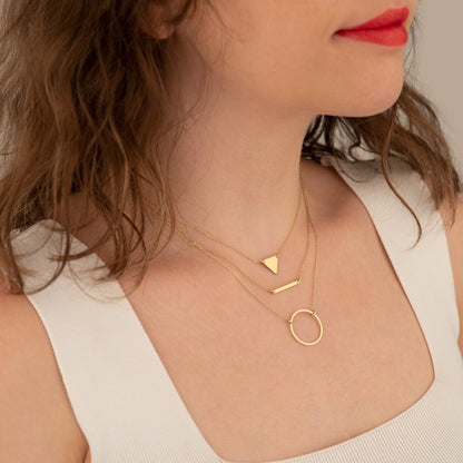 Three Layered Necklace - Christmas Gift - Triple Chain Lariat Necklace - Bar Necklace - Triangle Necklace - Round Necklace