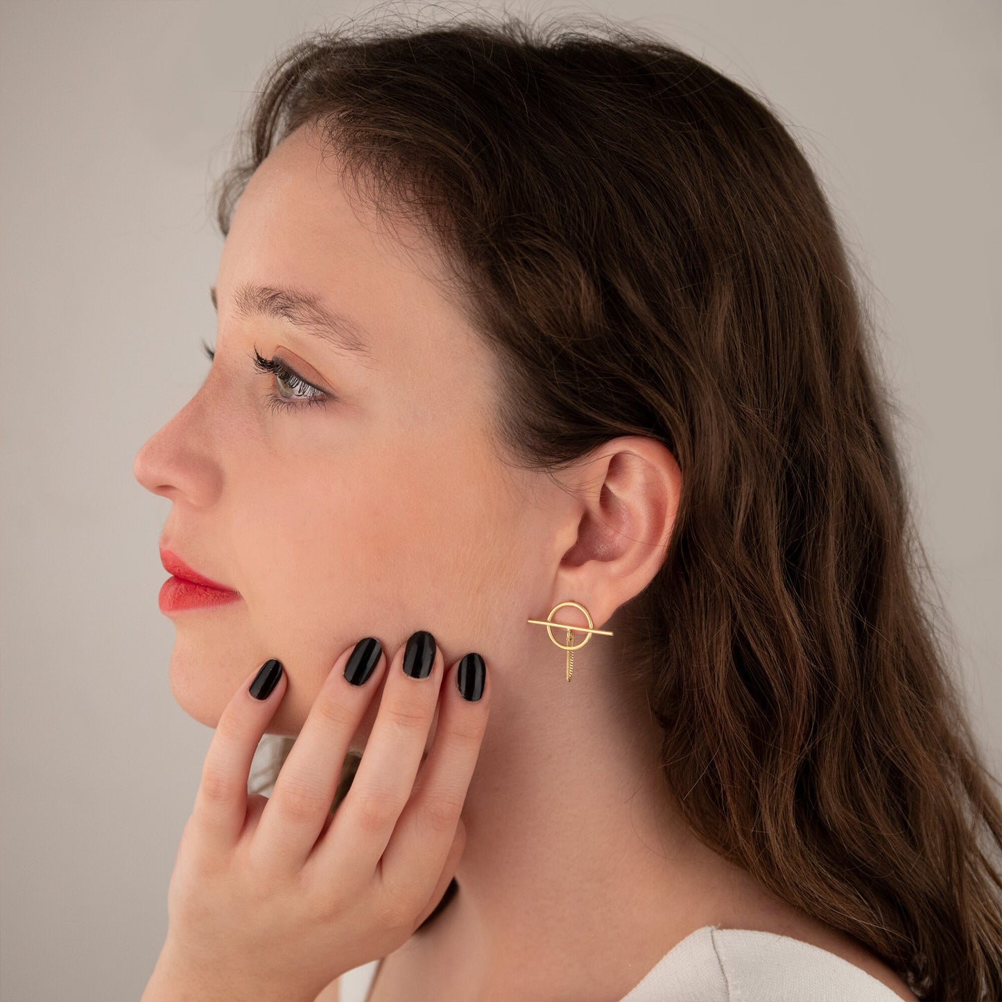Threader Round Earrings - Christmas Gift - Circular Earring - Geometric Threader Chain Earrings - Dainty Earrings - Gift for Mother