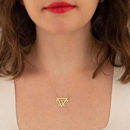 Triple Triangle Necklace - Christmas Gift - Handmade Dainty Interlaced Geometric Necklace - Three Open Triangle Necklace - Gift for Mother