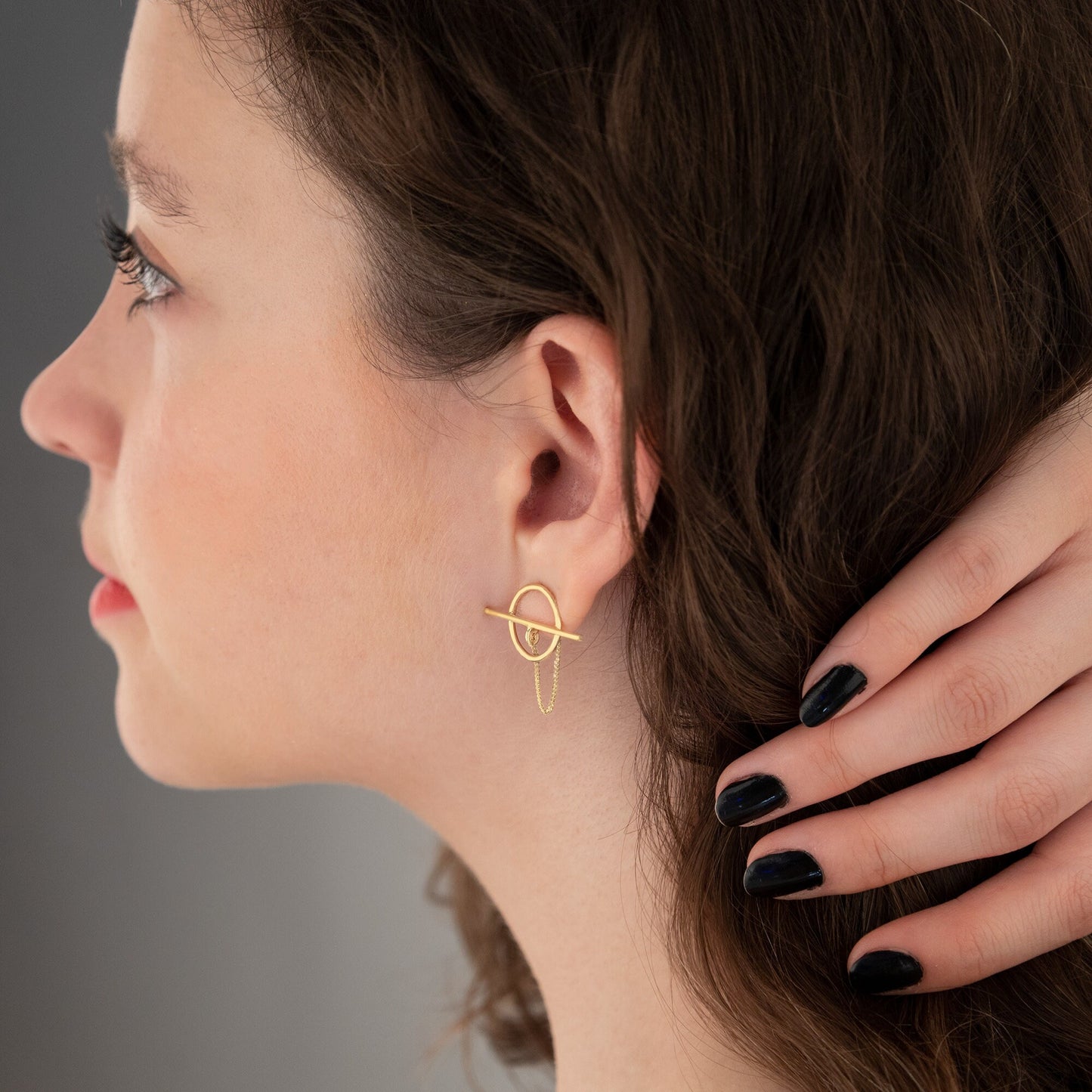 Threader Round Earrings - Christmas Gift - Circular Earring - Geometric Threader Chain Earrings - Dainty Earrings - Gift for Mother