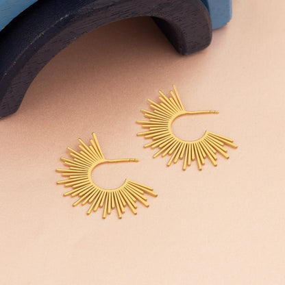 14K Sunburst Earrings - Christmas Gift - 14K Gold Sunshine Earrings - Solid Gold Half Sunbeam Earrings for Women - Dainty Celestial Studs