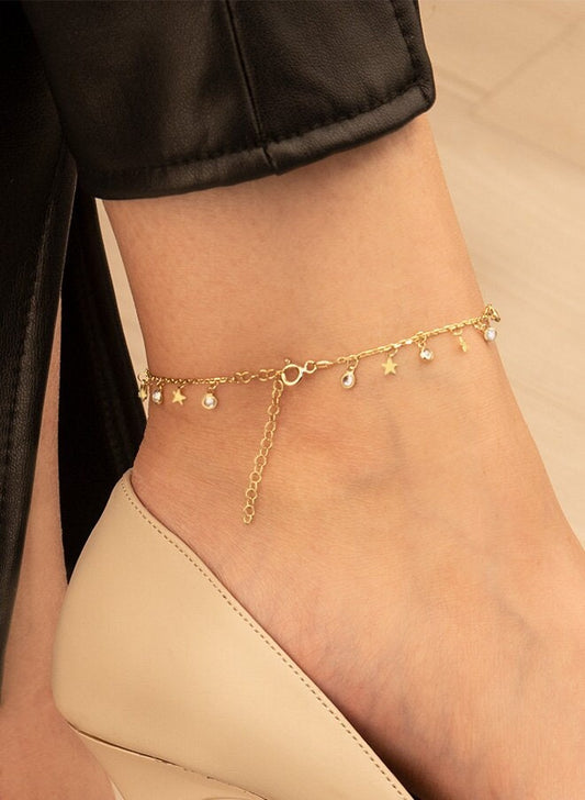 Anklet Bracelet with Charms - Christmas Gift - Ankle Chain - Stars Charm Anklet - Charm Anklet - Dainty Charm Anklet - Gift for Her