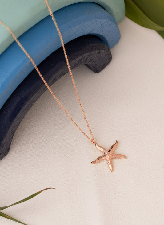 Gold Starfish Necklace - Gift for Her - Summer Jewellery - 925 Sterling Silver Starfish Necklace - Natural Jewellery - 3D Jewellery