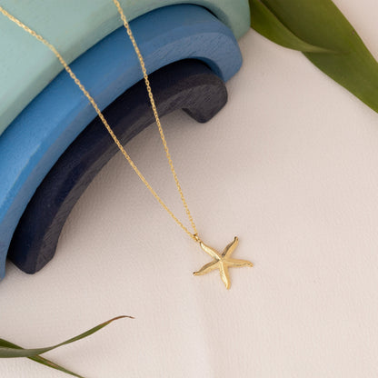 Gold Starfish Necklace - Gift for Her - Summer Jewellery - 925 Sterling Silver Starfish Necklace - Natural Jewellery - 3D Jewellery