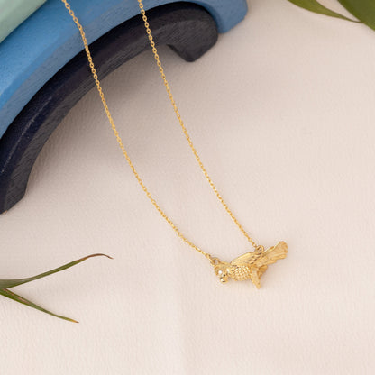 3D Parrot Gold Necklace - Summer Jewellery - 925 Sterling Silver Bird Necklace - Natural Jewellery - 3D Jewellery - Bird Lover Necklace