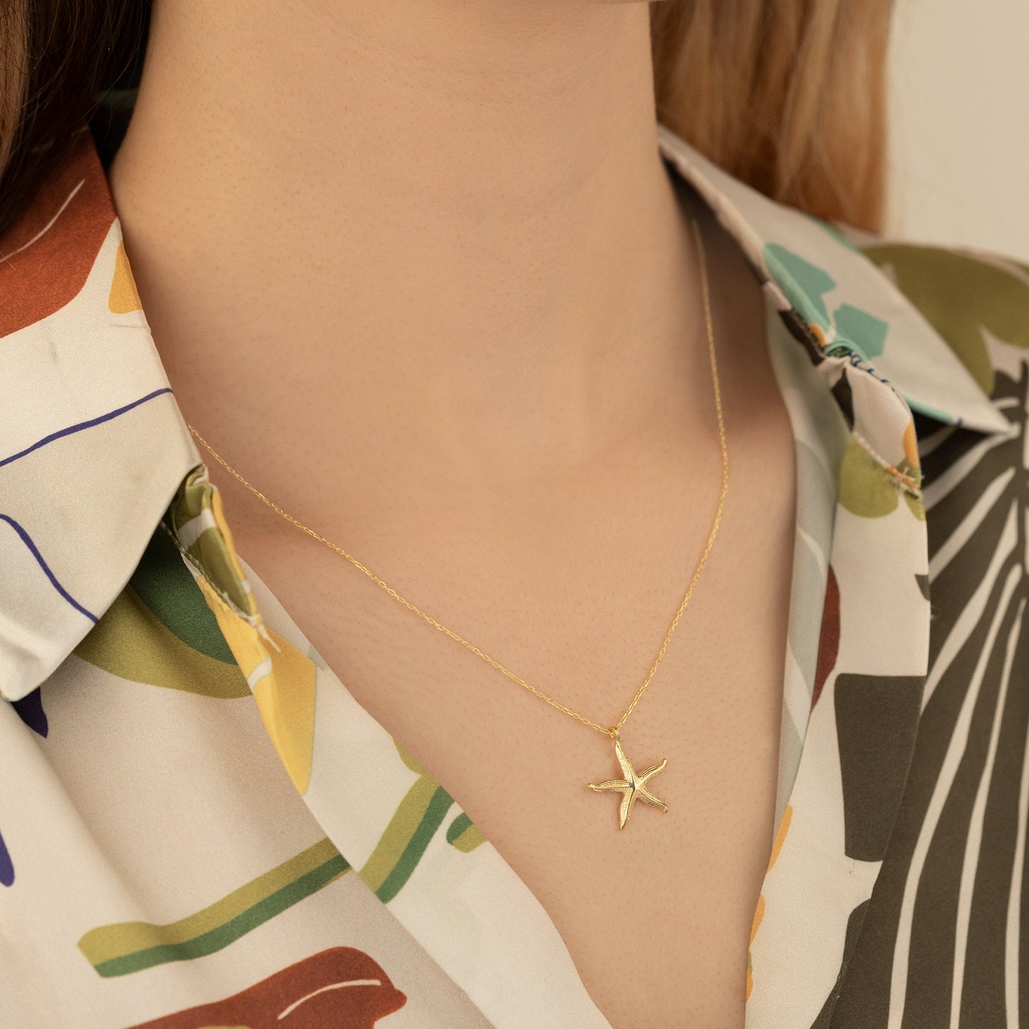 Gold Starfish Necklace - Gift for Her - Summer Jewellery - 925 Sterling Silver Starfish Necklace - Natural Jewellery - 3D Jewellery