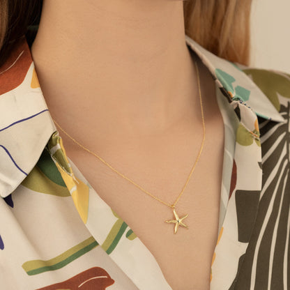 Gold Starfish Necklace - Gift for Her - Summer Jewellery - 925 Sterling Silver Starfish Necklace - Natural Jewellery - 3D Jewellery