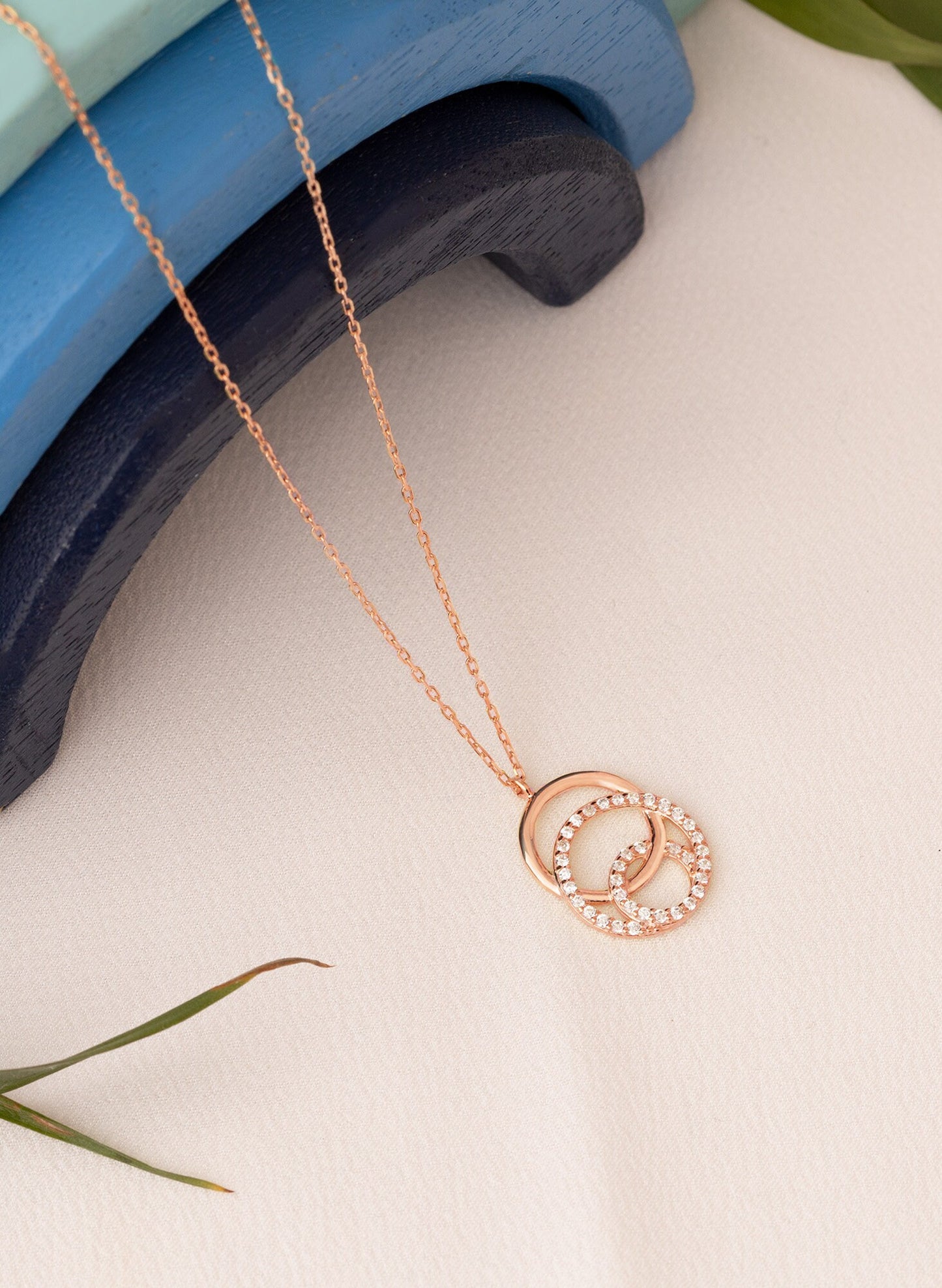 Double Circle Necklace - Couple Necklace - CZ Circle Necklace - Pave Circle Necklace - Interlocking Necklace - Couple Jewellery