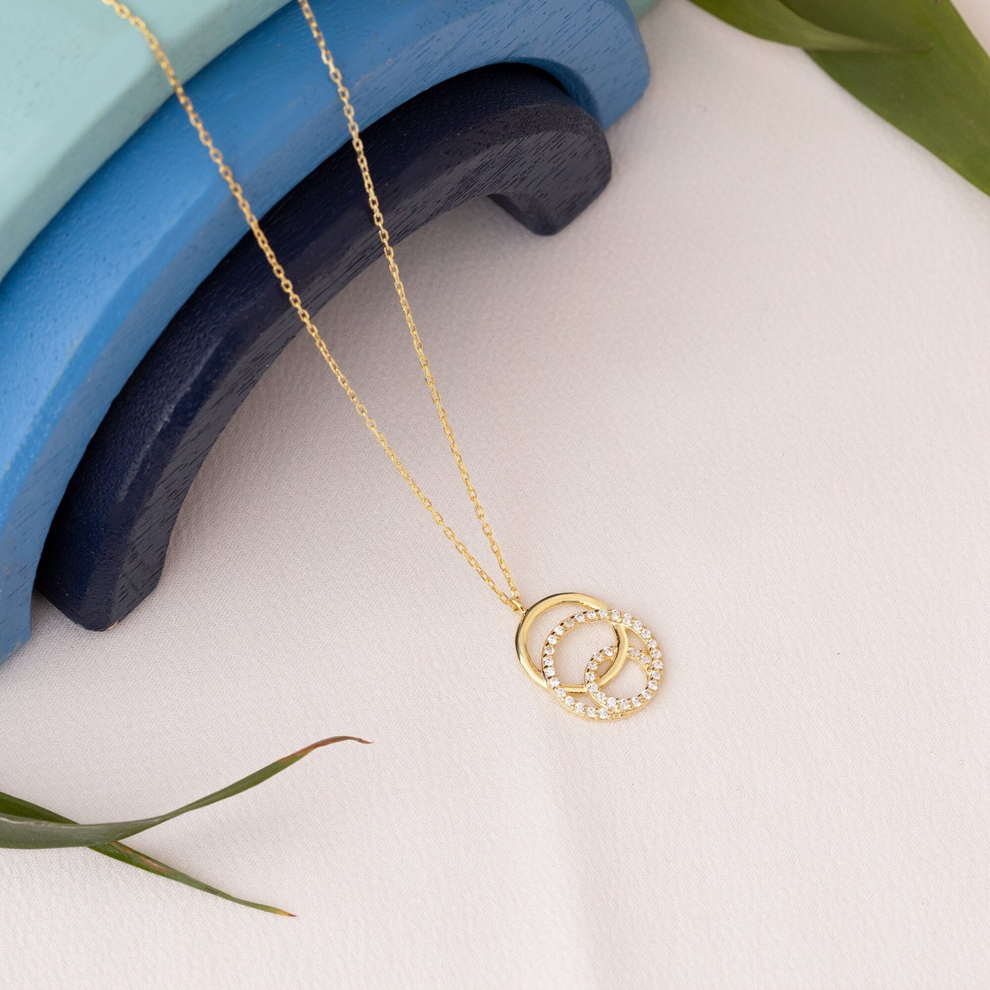 Double Circle Necklace - Couple Necklace - CZ Circle Necklace - Pave Circle Necklace - Interlocking Necklace - Couple Jewellery