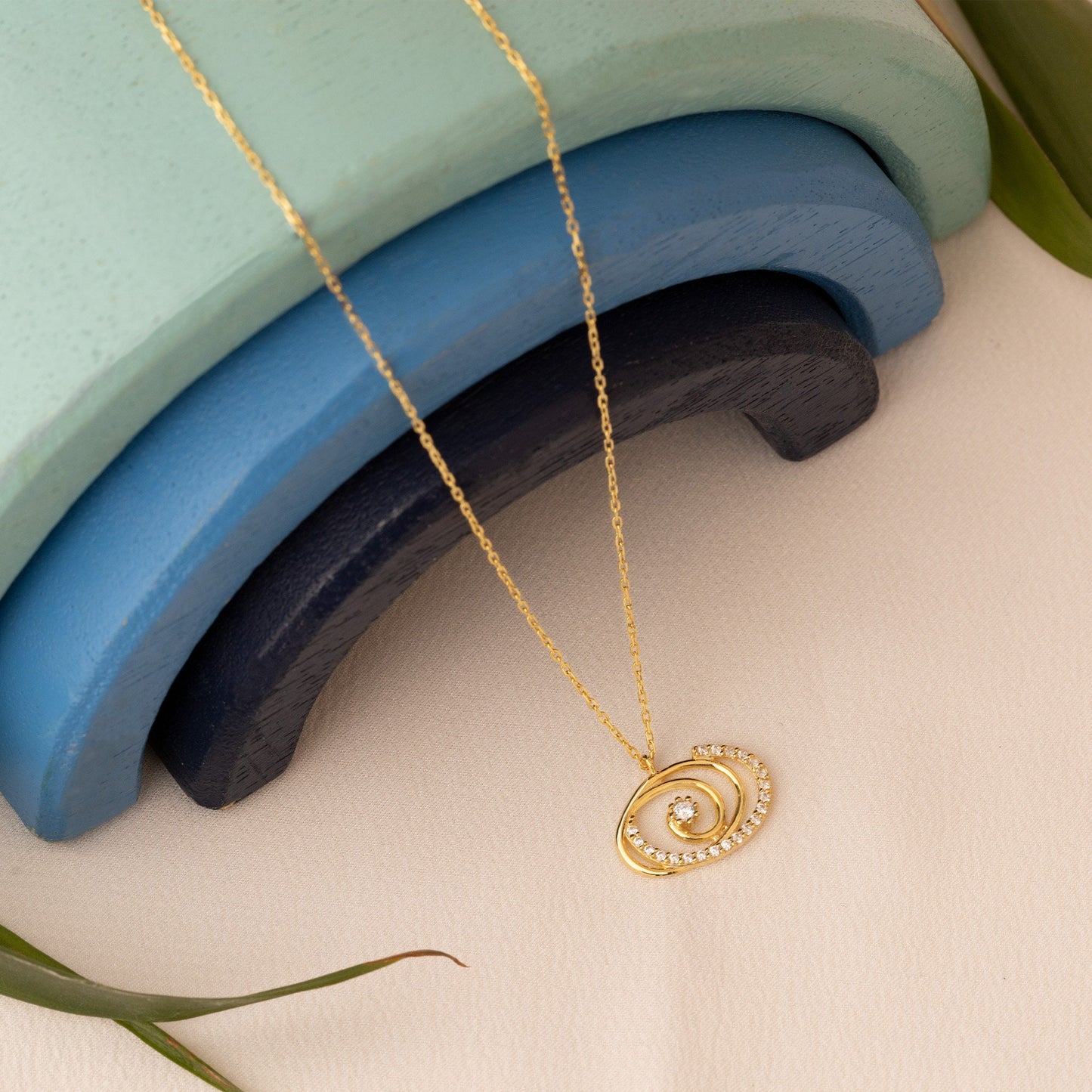 Gold Spiral Necklace with CZ Stone - Gold Diamond Swirl Pendant - Necklace For Women - Silver Solitaire Necklace - Gift For Her