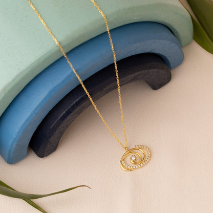 Gold Spiral Necklace with CZ Stone - Gold Diamond Swirl Pendant - Necklace For Women - Silver Solitaire Necklace - Gift For Her