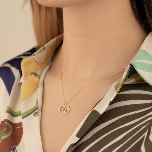 Gold Spiral Necklace with CZ Stone - Gold Diamond Swirl Pendant - Necklace For Women - Silver Solitaire Necklace - Gift For Her