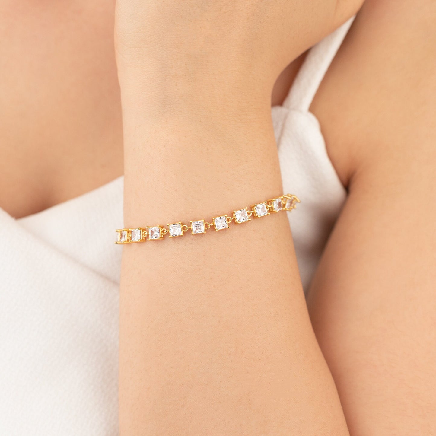 Princess Cut Simulated Diamond Bracelet  - Wedding Bracelet - 5mm Princess Cubic Zirconia Bracelet - Gift for Bridal - Pave Bracelet