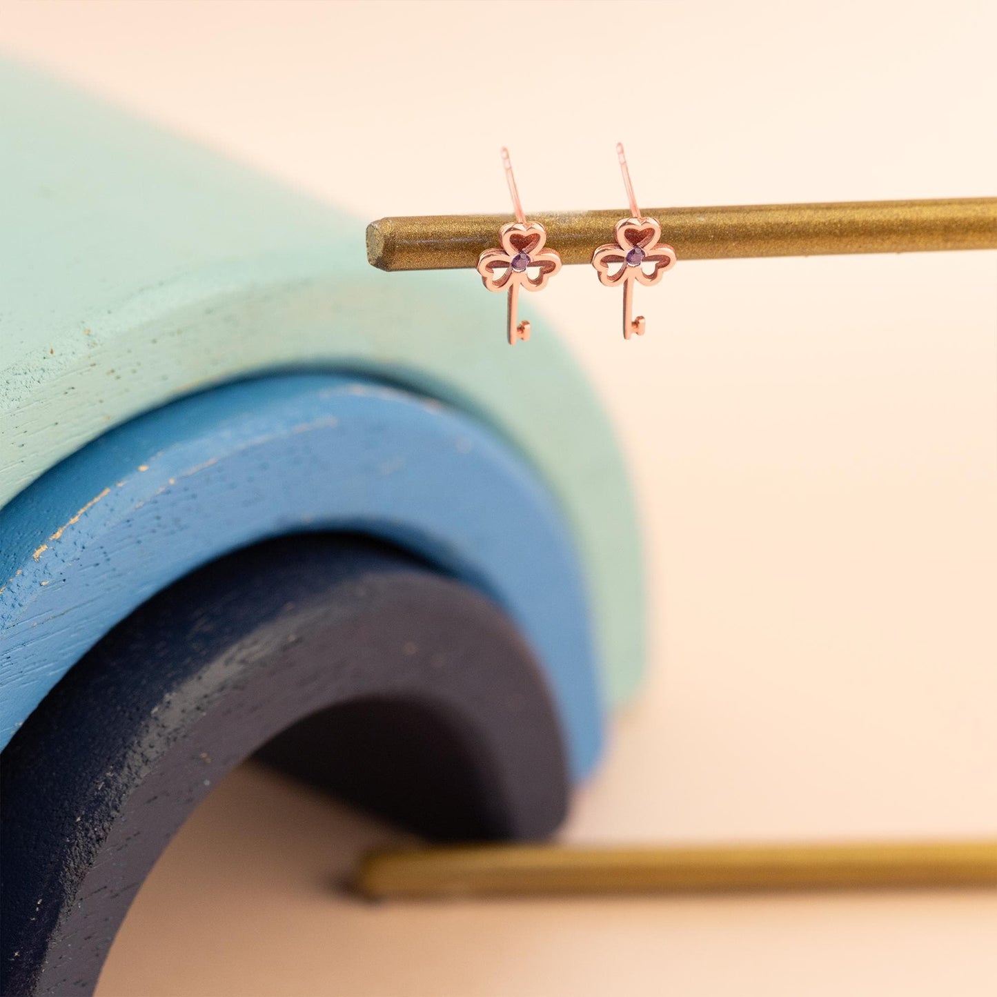 Tiny Gold Studs - Dainty Birthstone Earrings - Birthday Gift - Love and Lucky Clover Earring - Gold Clover Earrings - Gift For Mother